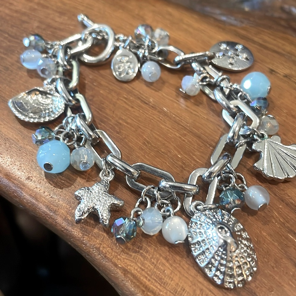 Silver Charm Bracelet with Blue Accents